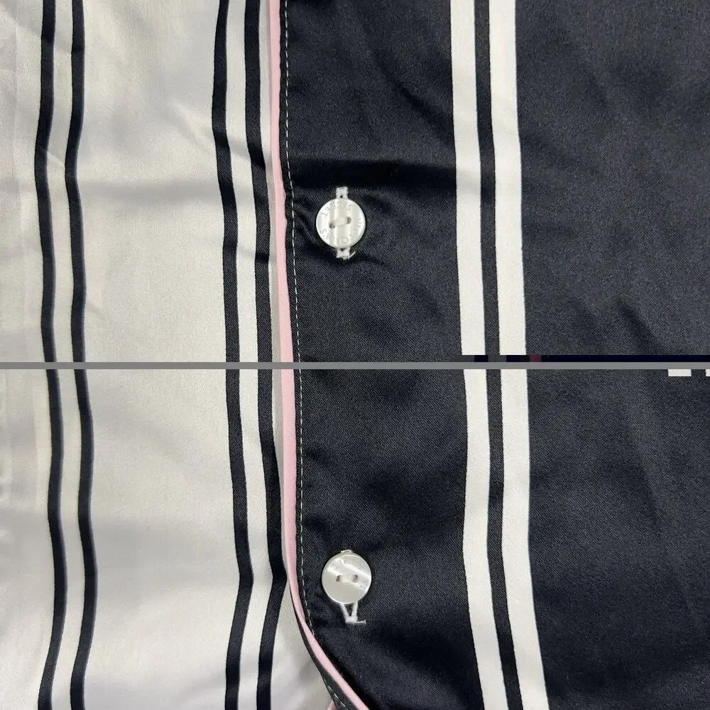Victoria’s Secret Satin Pajama Sleep Shirt‎ Button Down Black White Stripe S.XXL